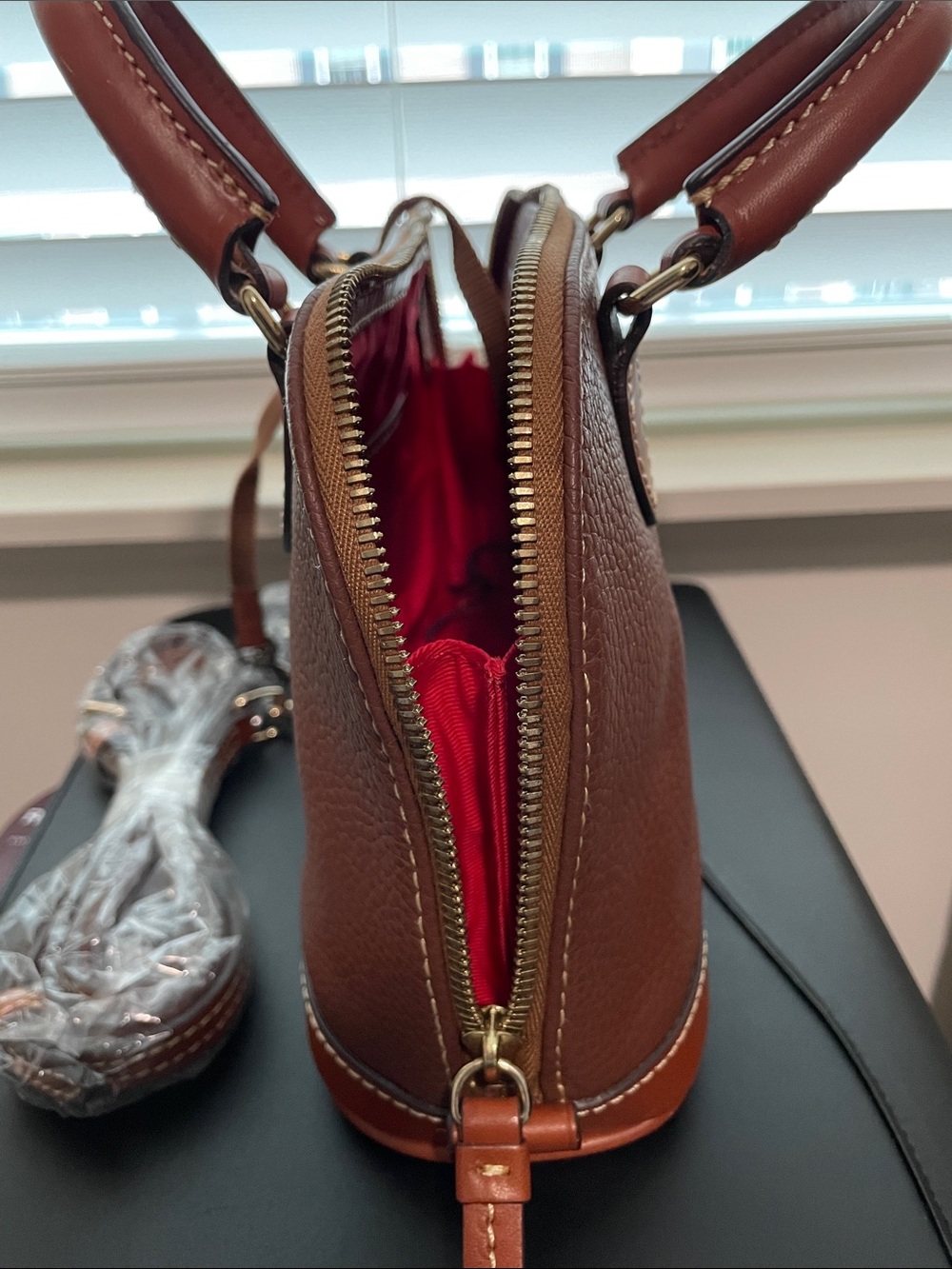 Dooney & Bourke Bitsy Zip Zip Pebble Leather Satchel in Cocoa - Picture 4 of 12